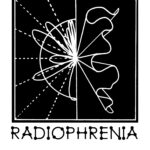 Logo for Radiophrenia Festival that has a black square with white geometric lines.